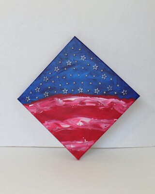 Abstract flag wall art with star embellishments - image1